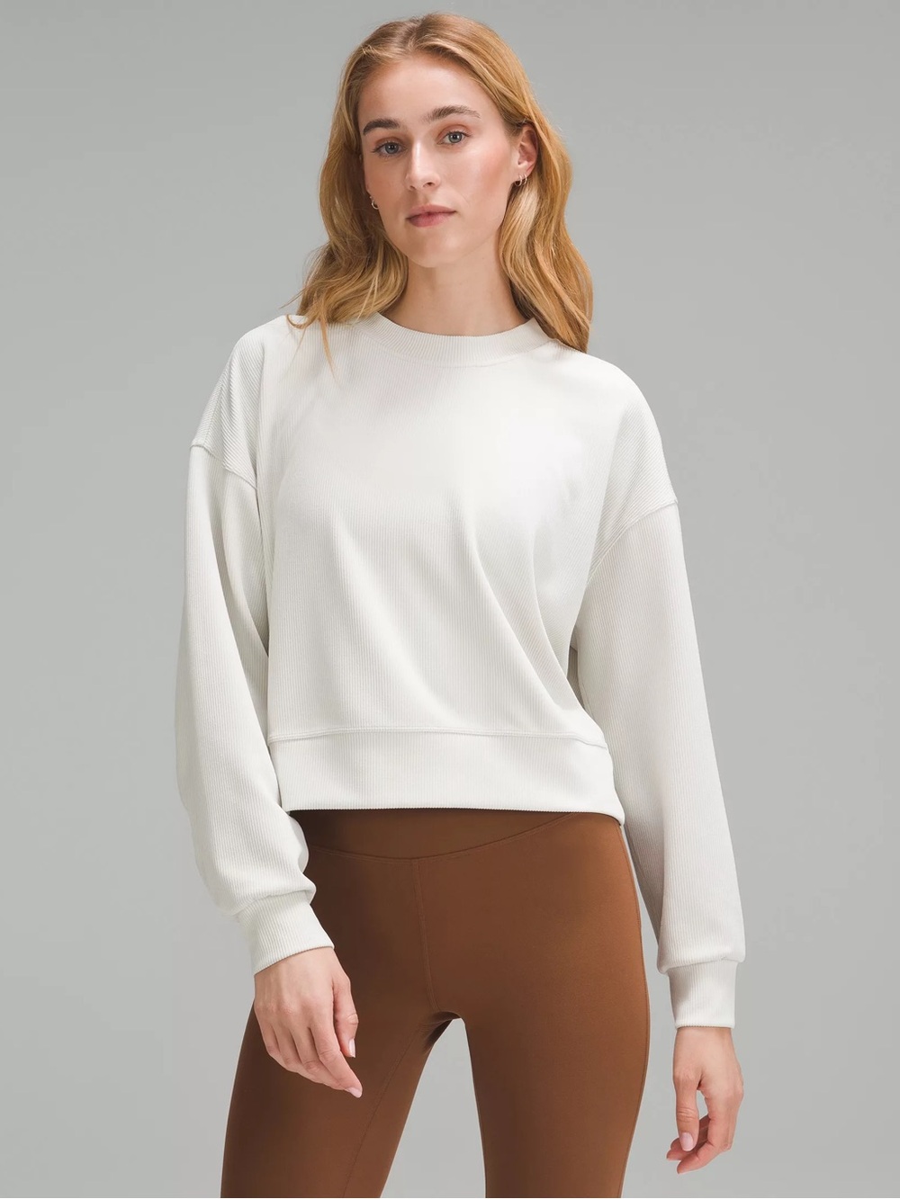 Lululemon Ribbed Softstreme Perfectly Oversized Cropped Crew in Bone